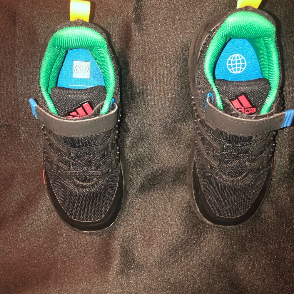 Adidas Kids Black Sneakers with Green and Blue Highlights
